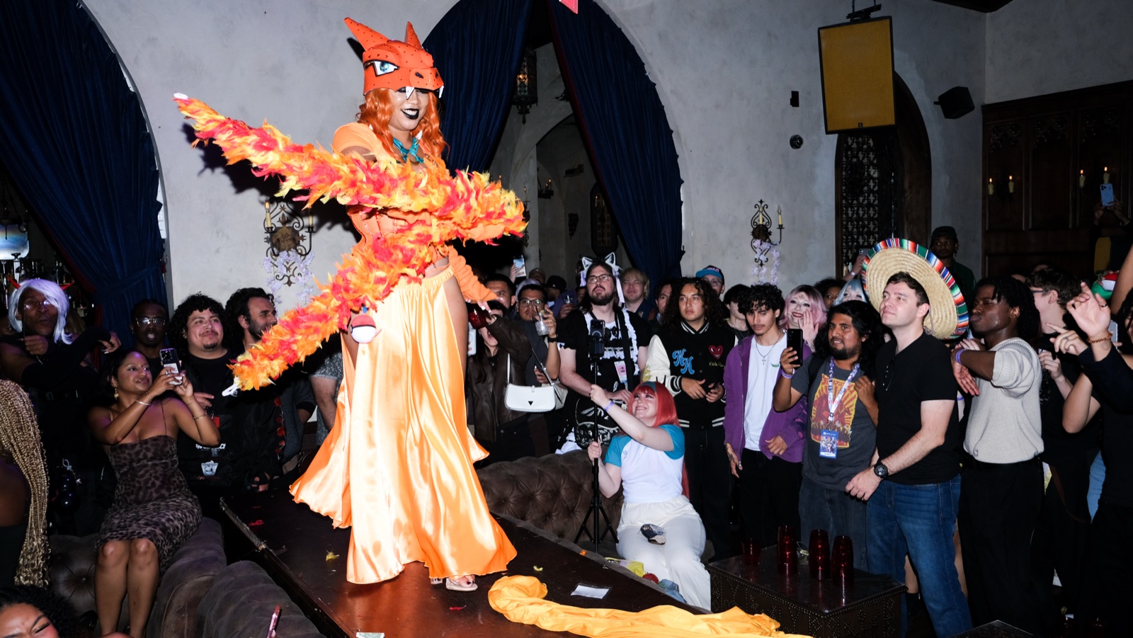 Costumed performer and crowd at a past Endless River event